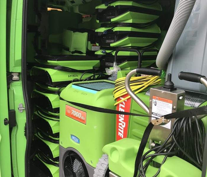 SERVPRO vehicle loaded up with equipment